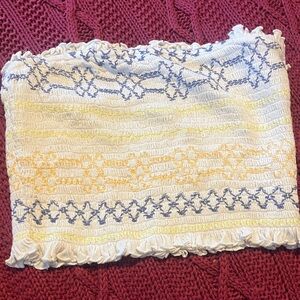 Urban outfitters White Smocked Tube Top with Blue and Yellow Embroidery